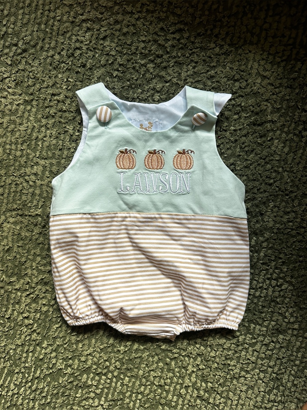 Busy Bee Smocks Boys 3M Pumpkin Bubble Romper 100% Cotton Personalized Lawson